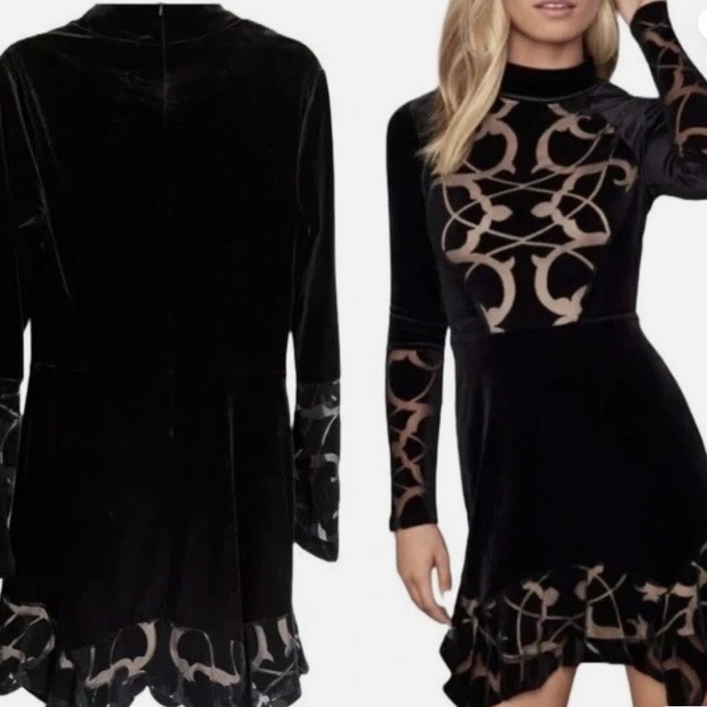 BCBGMaxAzria Black Velvet Long Sleeve Dress